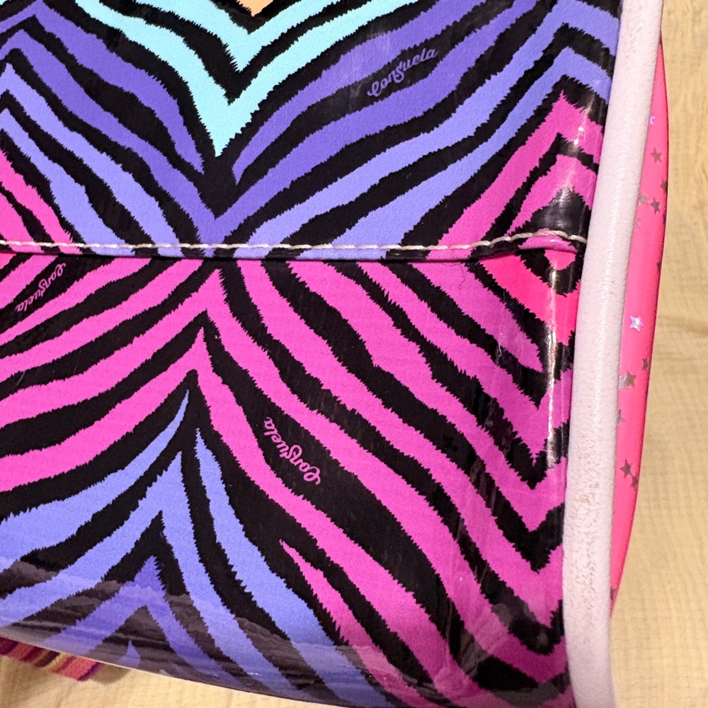 Consuela Zebra Stripe Tote in Pink, Purple, Blue & Peach - Picture 8 of 11